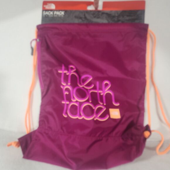 New THE NORTH FACE  LOGO STRING BAG PINK/ Orange Drawstring Side Zipper Backpack - Picture 1 of 8